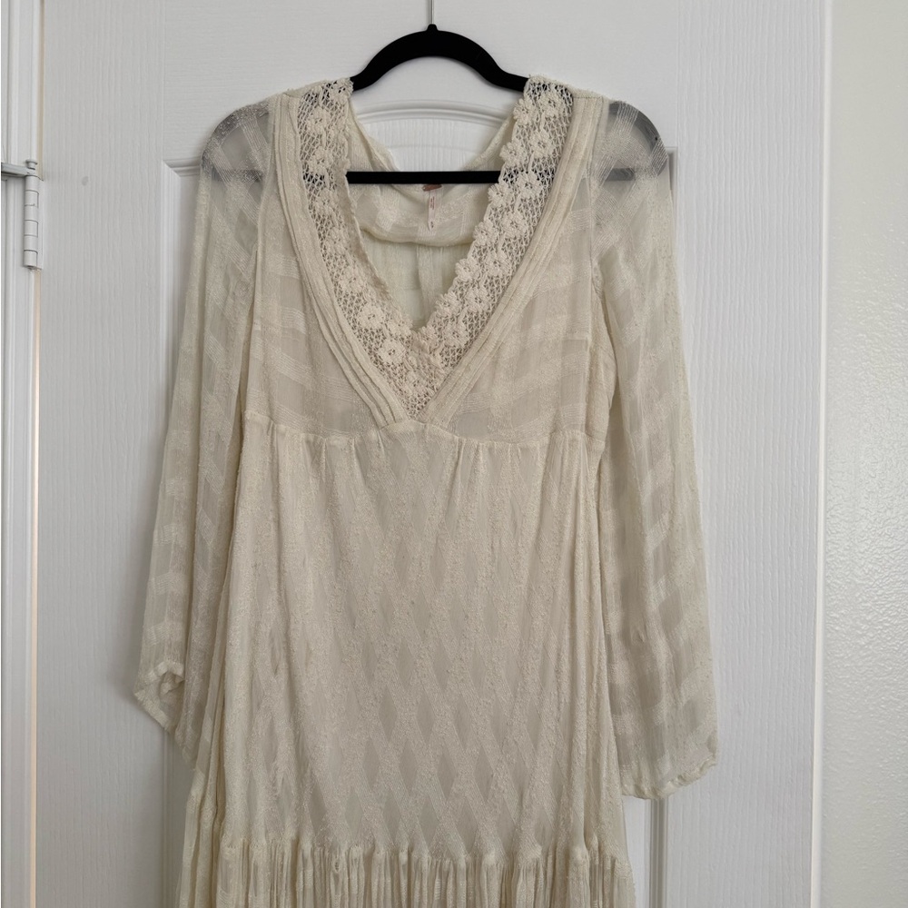 Free People Cream Long Sleeve Lace Dress